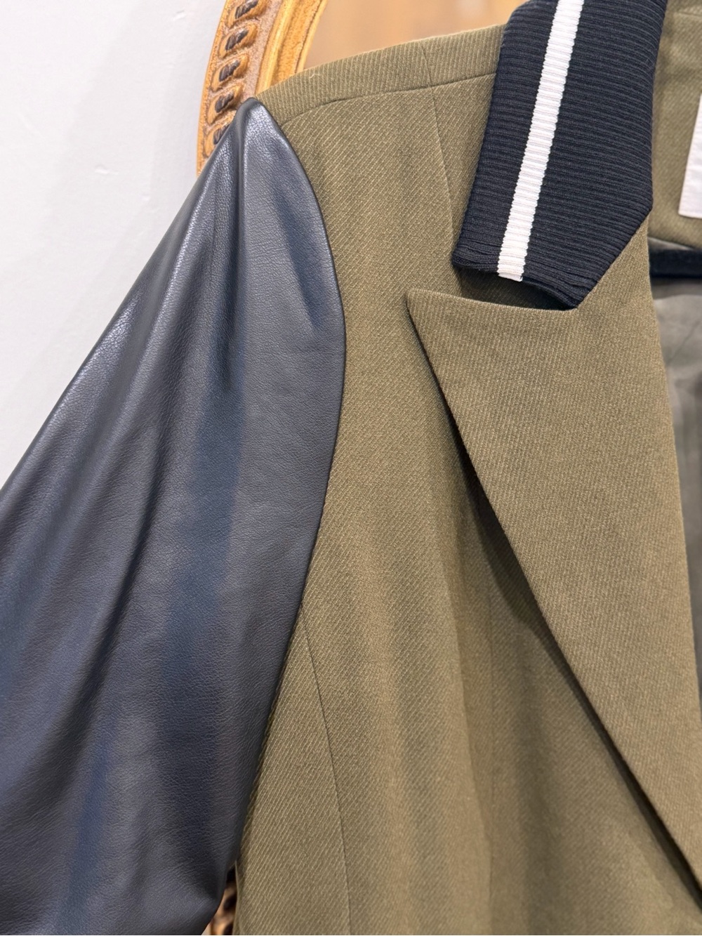 Avec Les Filles Olive Green and Black Mixed-Media Varsity Blazer - Picture 4 of 6